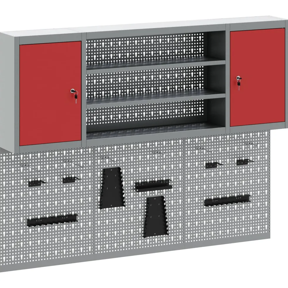 vidaXL Gereedschapskast set met plank 6 st Rood Gepoedercoat staal