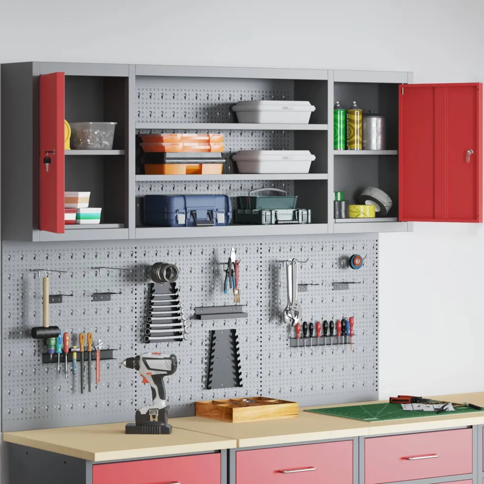 vidaXL Gereedschapskast set met plank 4 st Rood Gepoedercoat staal
