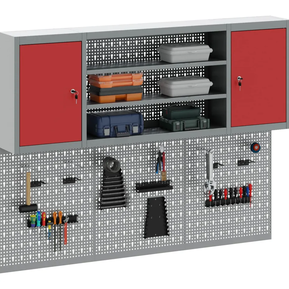 vidaXL Gereedschapskast set met plank 4 st Rood Gepoedercoat staal
