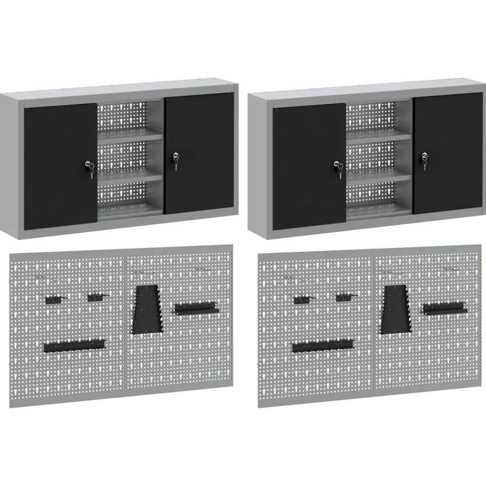vidaXL Gereedschapskast set met plank 4 st Zwart Gepoedercoat staal