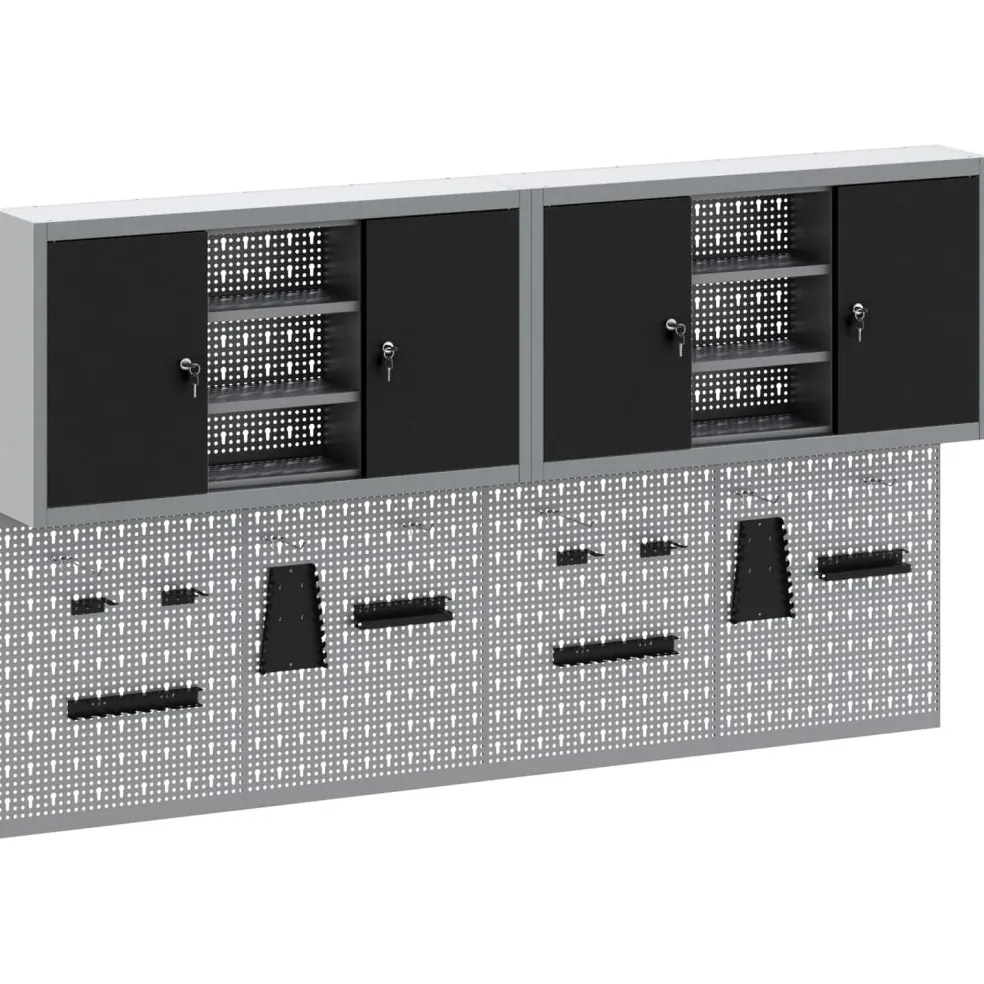 vidaXL Gereedschapskast set met plank 4 st Zwart Gepoedercoat staal