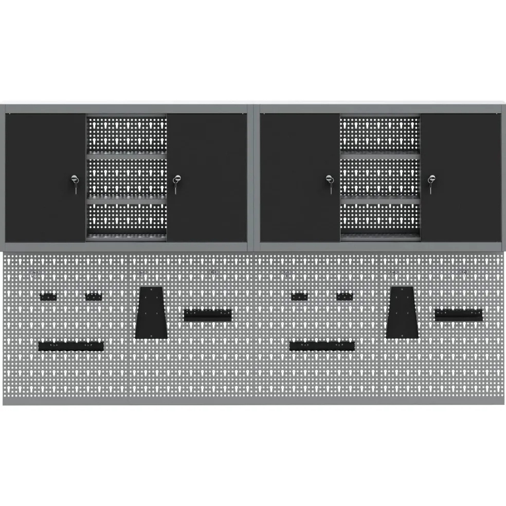 vidaXL Gereedschapskast set met plank 4 st Zwart Gepoedercoat staal