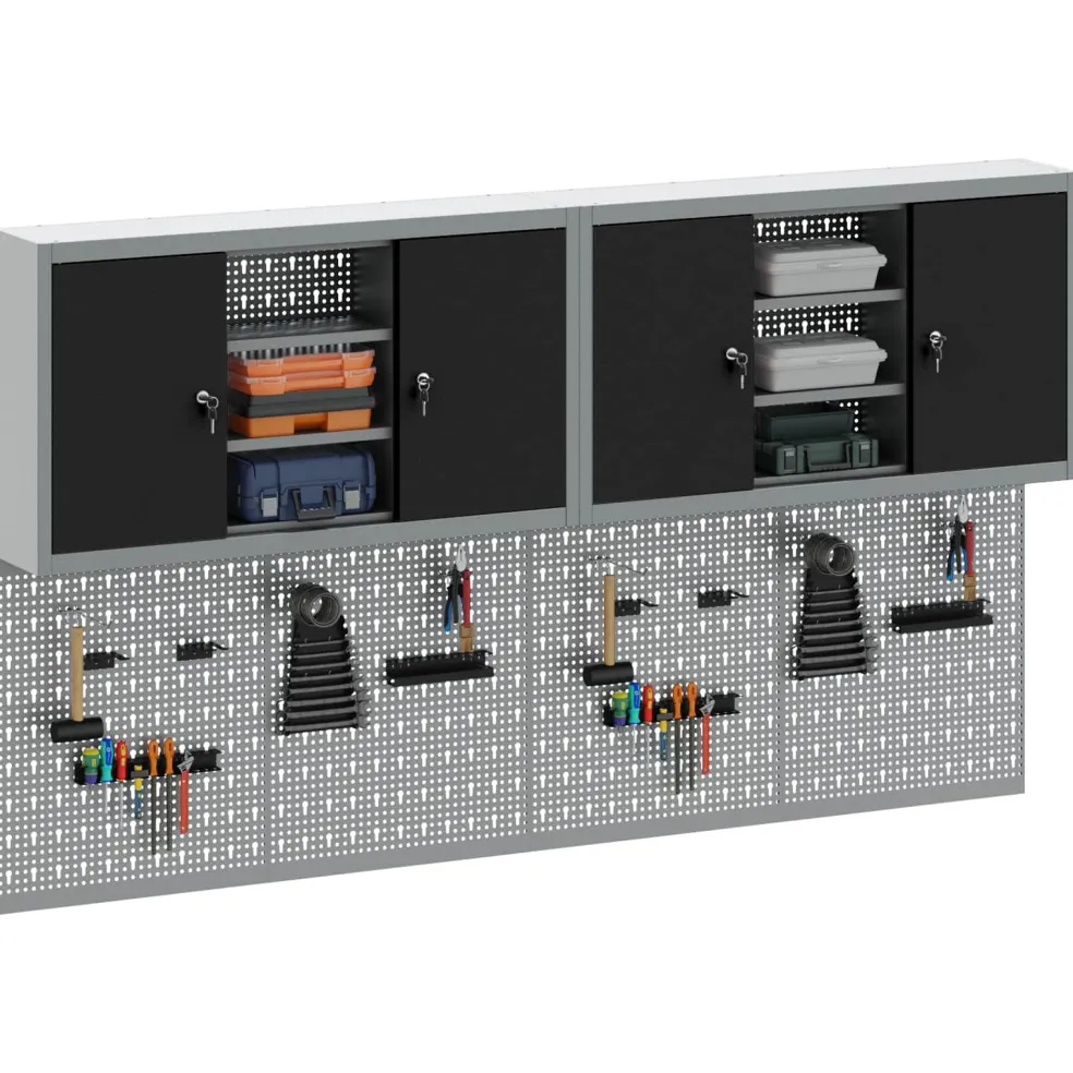 vidaXL Gereedschapskast set met plank 4 st Zwart Gepoedercoat staal