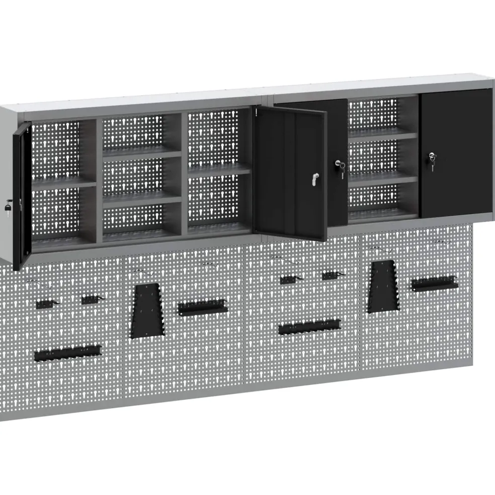 vidaXL Gereedschapskast set met plank 4 st Zwart Gepoedercoat staal