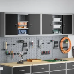 vidaXL Gereedschapskast set met plank 4 st Zwart Gepoedercoat staal