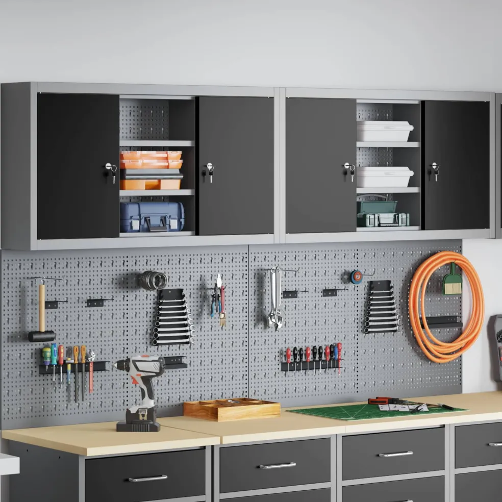vidaXL Gereedschapskast set met plank 4 st Zwart Gepoedercoat staal