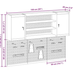 vidaXL Gereedschapskast set met plank 6 st Rood Gepoedercoat staal