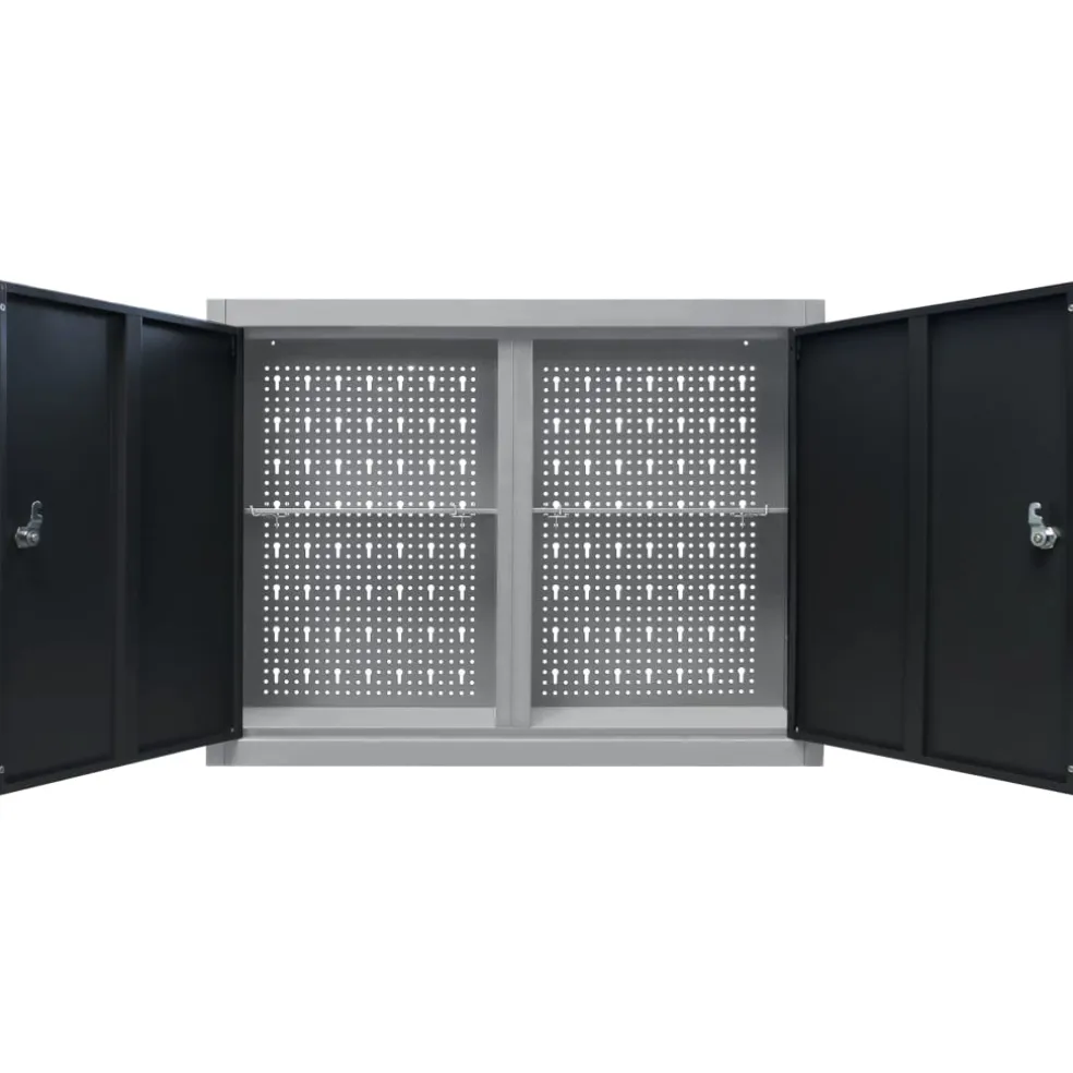 vidaXL Gereedschapskast voor aan de wand metaal grijs en zwart