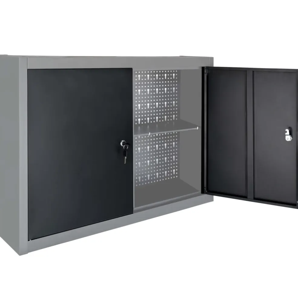 vidaXL Gereedschapskast voor aan de wand metaal grijs en zwart