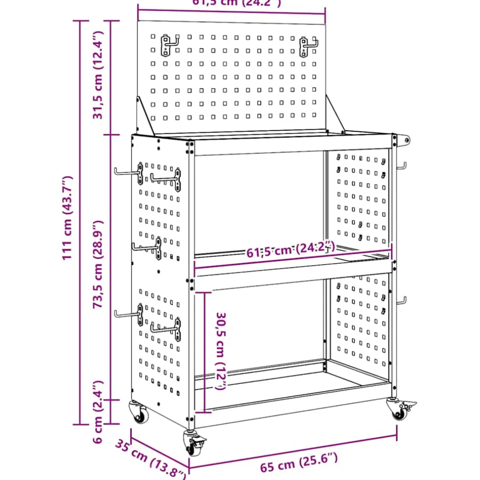 vidaXL Gereedschapswagen Olijfgroen 65 x 35 x 111 cm Koudgewalst staal
