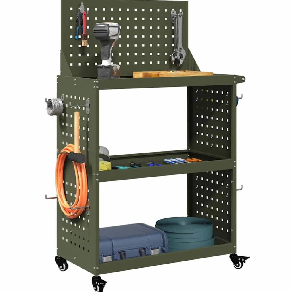 vidaXL Gereedschapswagen Olijfgroen 65 x 35 x 111 cm Koudgewalst staal