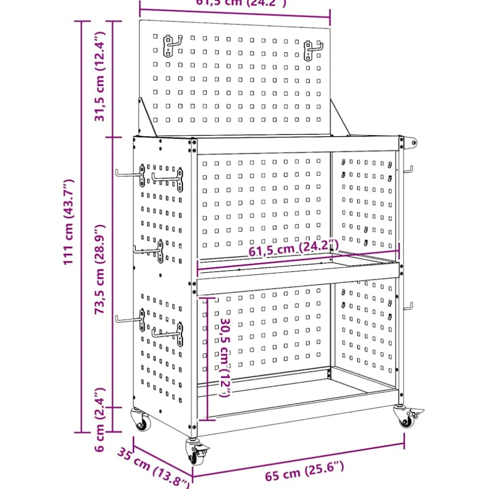 vidaXL Gereedschapswagen Zwart 65 x 35 x 111 cm Koudgewalst staal