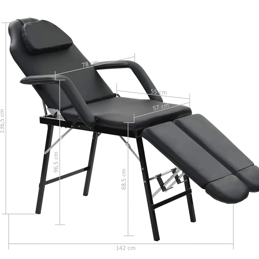 vidaXL Gezichtsbehandelstoel draagbaar 185x78x76 cm kunstleer zwart