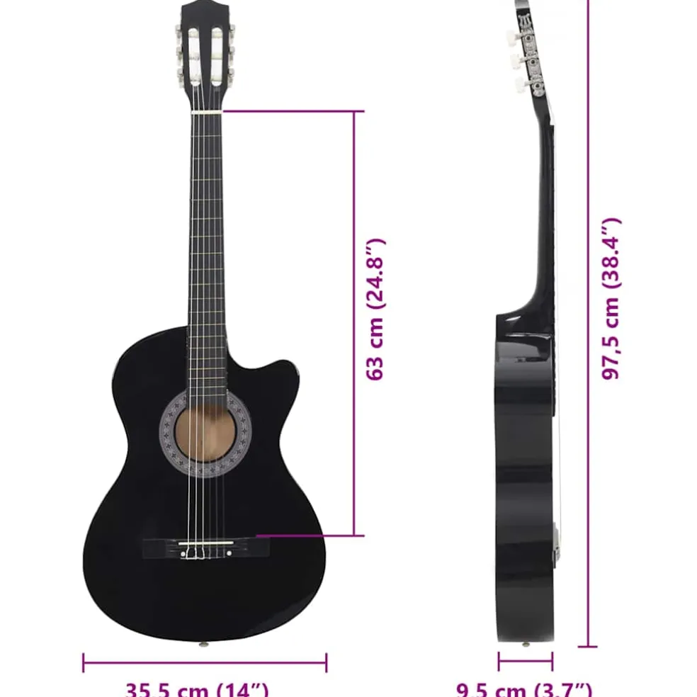 vidaXL Gitaar cutaway met 6 snaren western klassiek 38" zwart