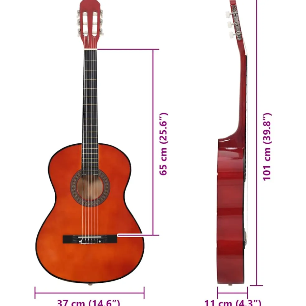 vidaXL Gitaar klassiek beginner 4/4 39" lindenhout