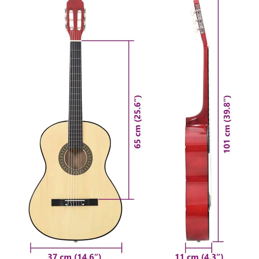 vidaXL Gitaar klassiek beginner 4/4 39" lindenhout