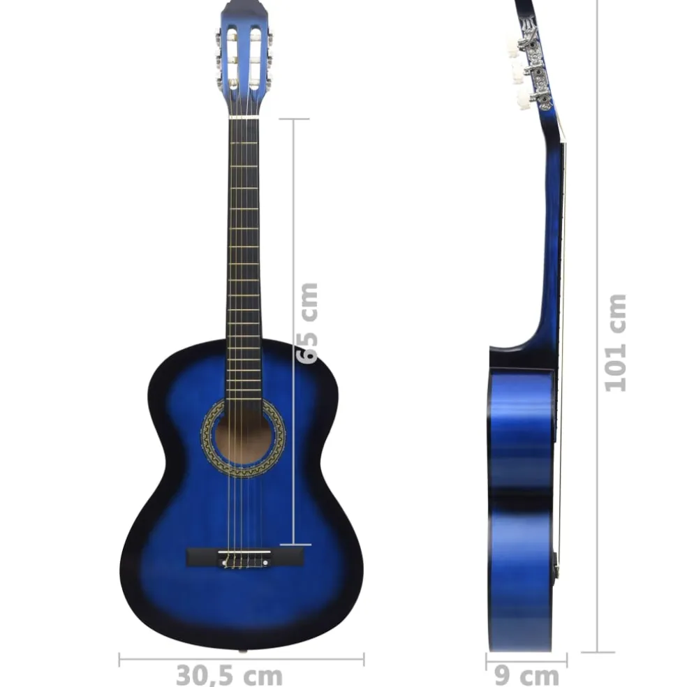 vidaXL Gitaar klassiek beginner met tas 4/4 39" blauw