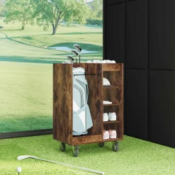 vidaXL Golfkast met wiel Gerookt eiken 65 x 45 x 98 cm Bewerkt hout