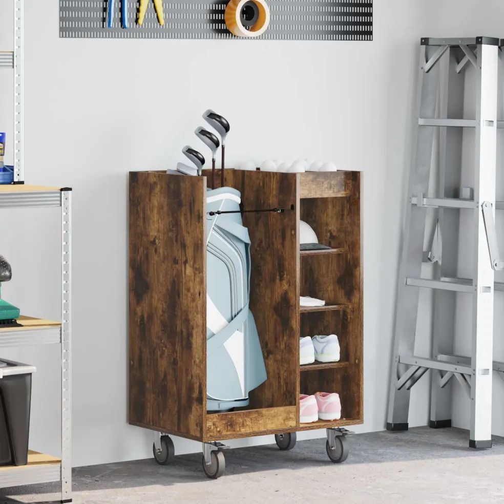 vidaXL Golfkast met wiel Gerookt eiken 65 x 45 x 98 cm Bewerkt hout