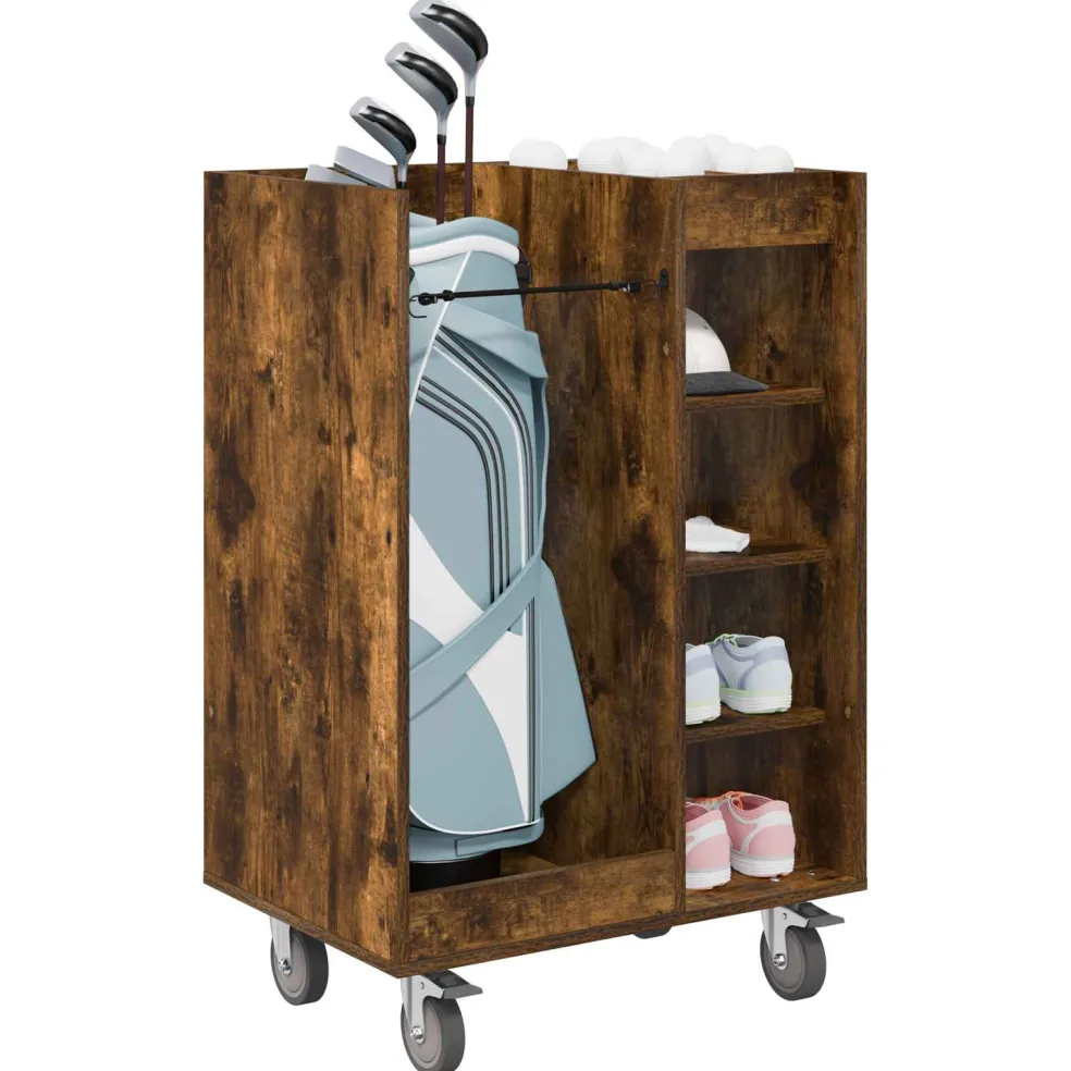 vidaXL Golfkast met wiel Gerookt eiken 65 x 45 x 98 cm Bewerkt hout