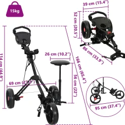 vidaXL Golf trolley met zitplaats Zwart 95 x 69 x 114 cm IJzer