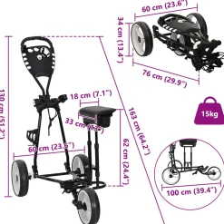 vidaXL Golf trolley met zitplaats Zwart en Wit IJzer Opvouwbaar