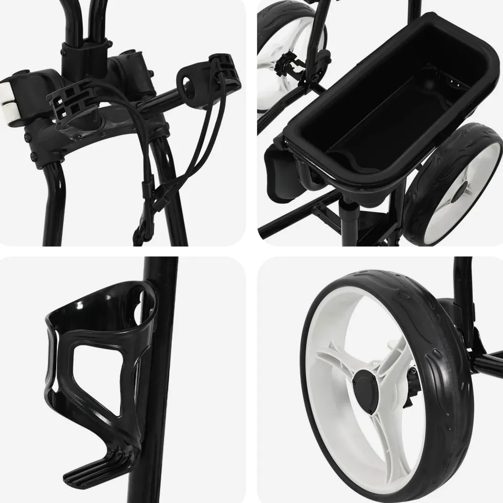 vidaXL Golf trolley met zitplaats Zwart en Wit IJzer Opvouwbaar