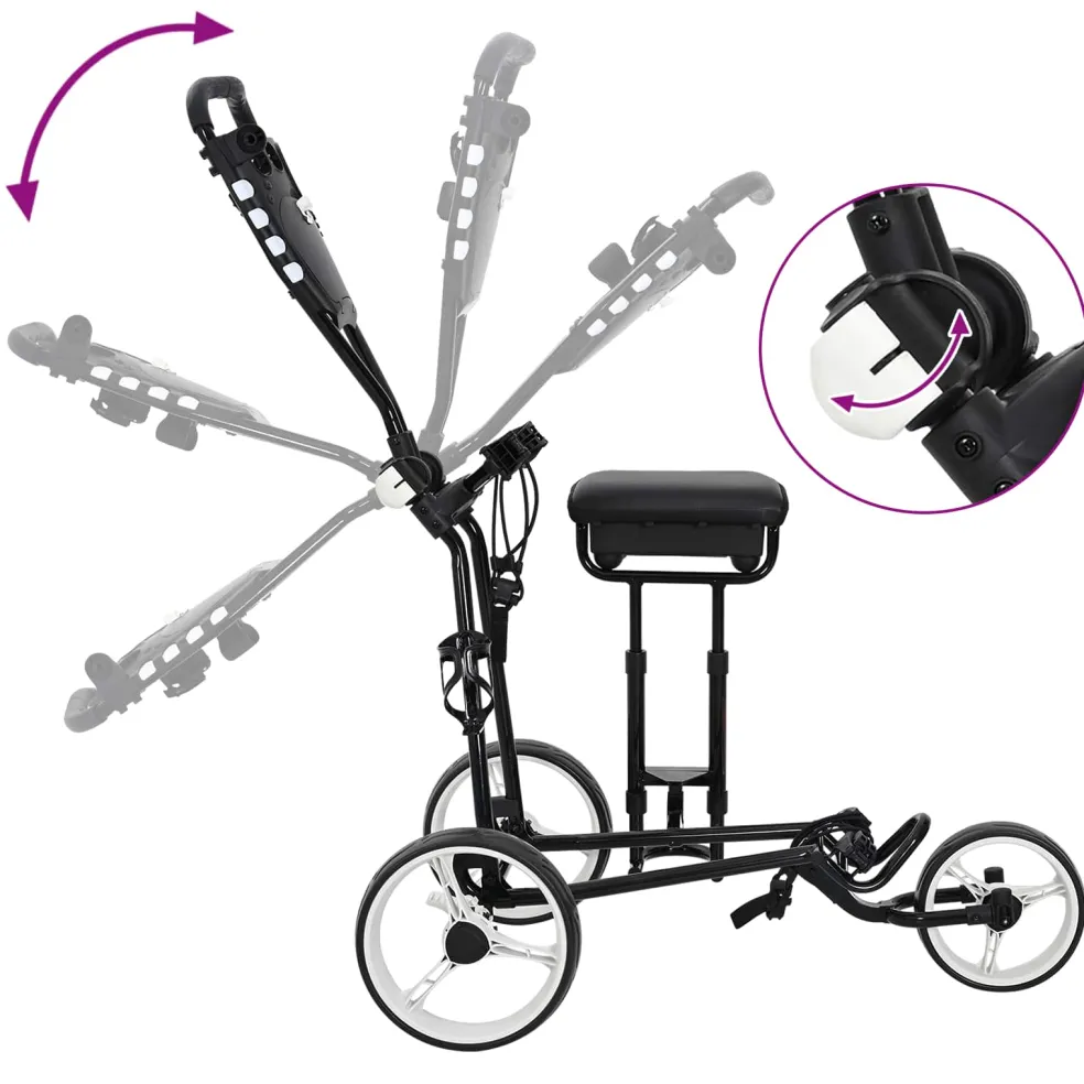 vidaXL Golf trolley met zitplaats Zwart en Wit IJzer Opvouwbaar