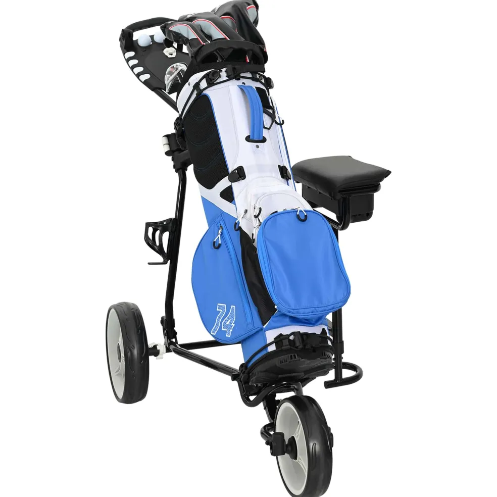 vidaXL Golf trolley met zitplaats Zwart en Wit IJzer Opvouwbaar