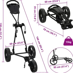 vidaXL Golf trolley Zwart IJzer Opvouwbaar