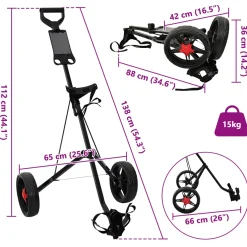 vidaXL Golf trolley Zwart IJzer Opvouwbaar