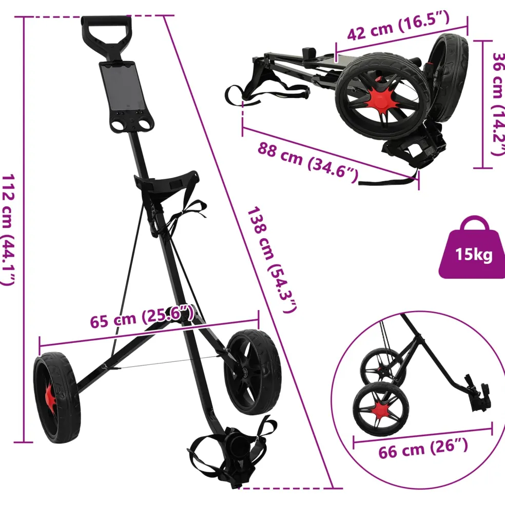 vidaXL Golf trolley Zwart IJzer Opvouwbaar