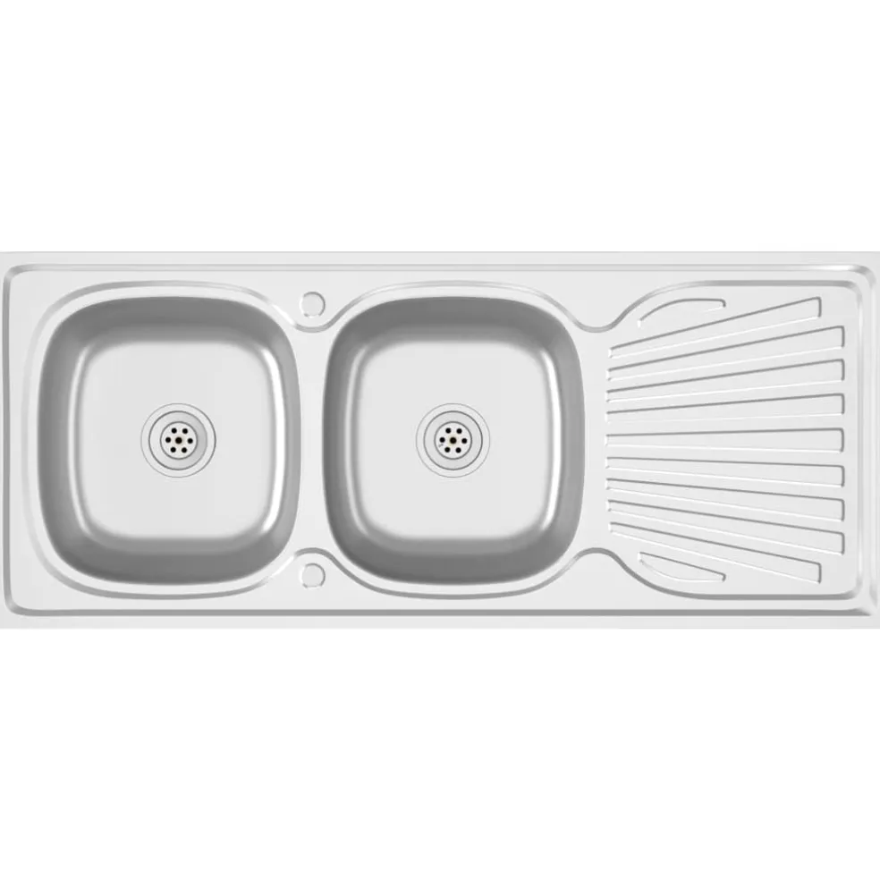 vidaXL Gootsteen dubbele bakken 1200x500x155 mm roestvrij staal zilver