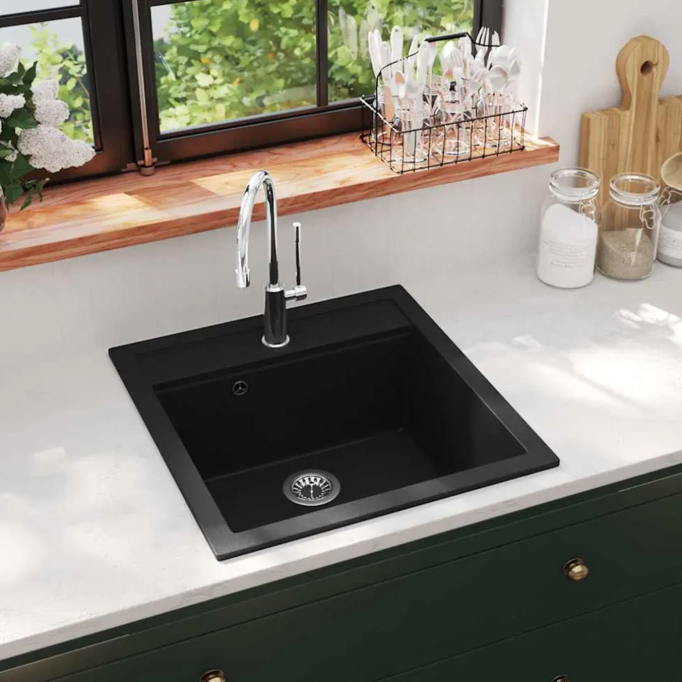 vidaXL Gootsteen enkele bak graniet beige