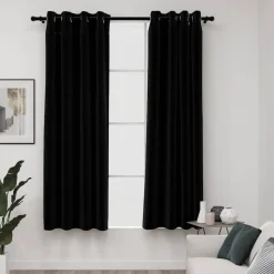 vidaXL Gordijnen linnen-look verduisterend ogen 2 st 140x175 cm zwart