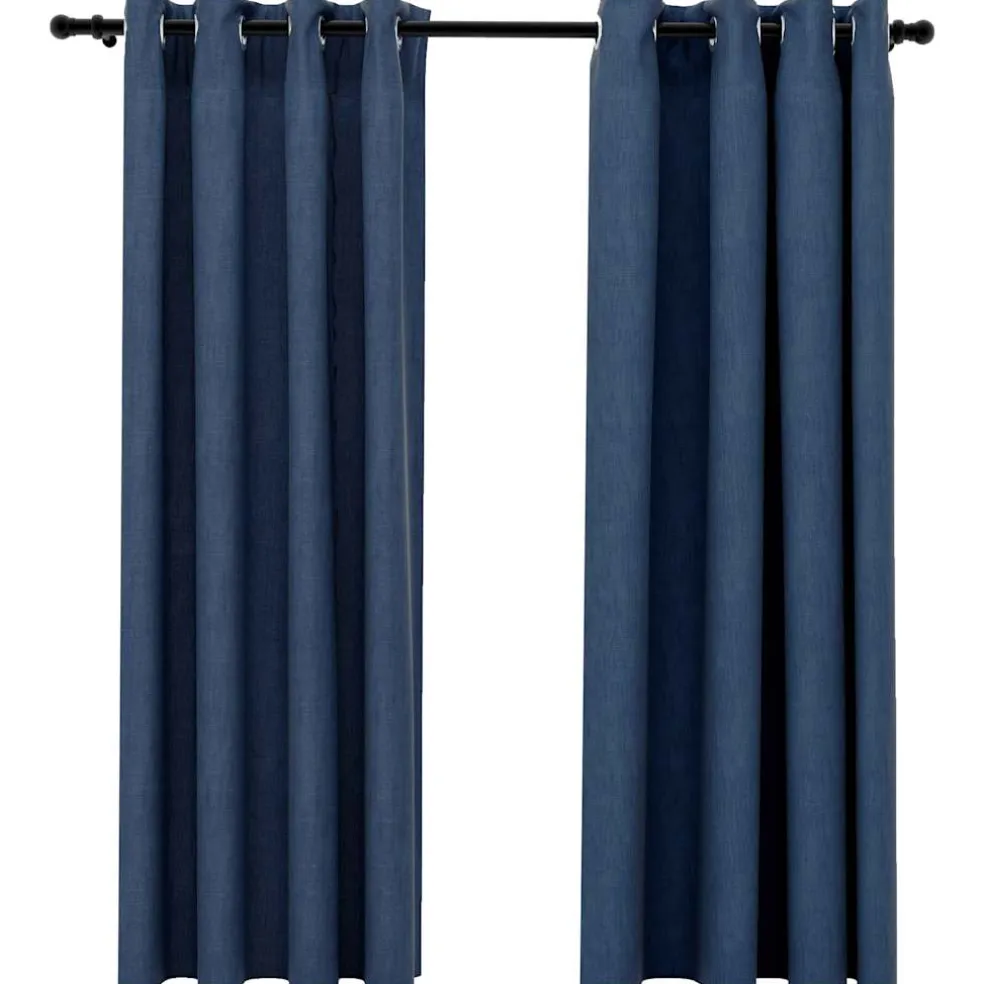 vidaXL Gordijnen linnen-look verduisterend ogen 2 st 140x175 cm blauw