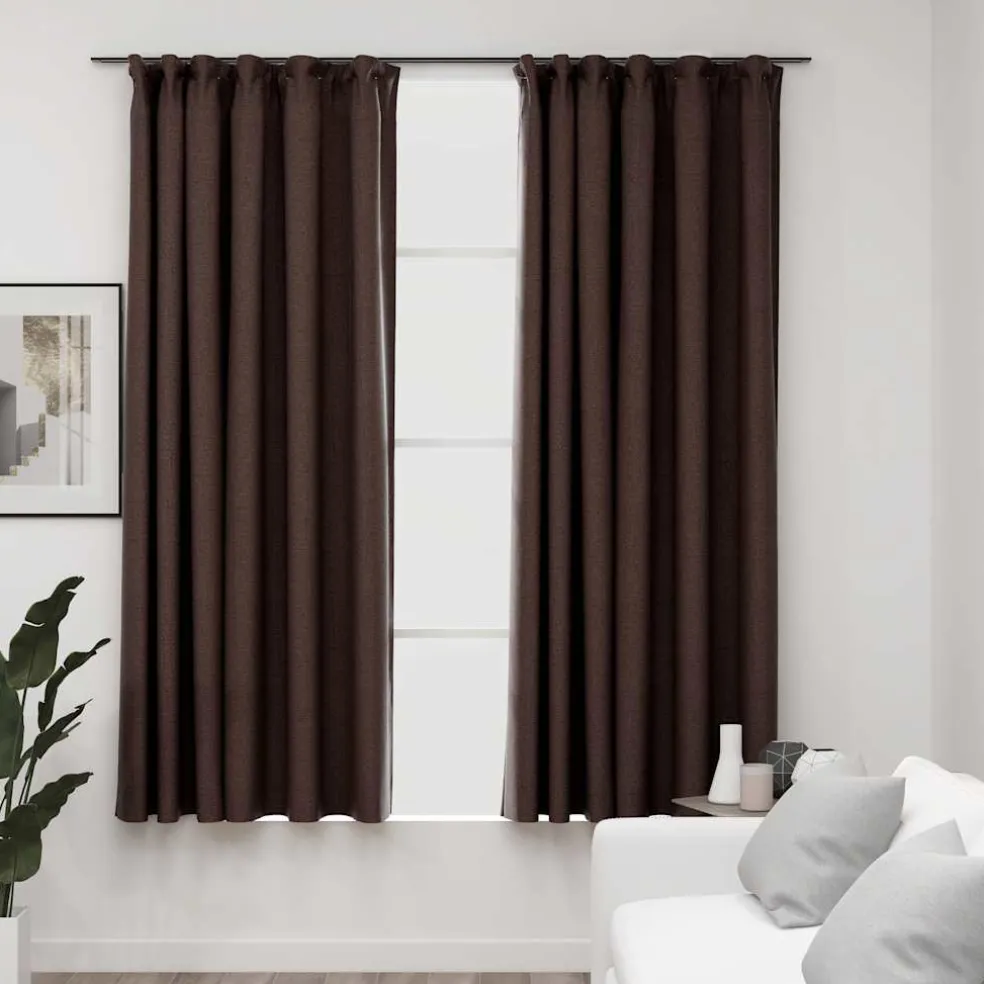 vidaXL Gordijnen linnen-look verduisterend haken 2 st 140x175 cm taupe