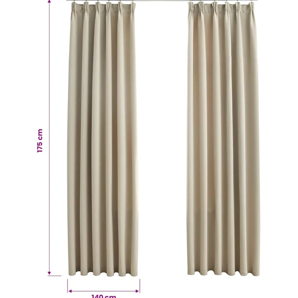 vidaXL Gordijnen verduisterend met haken 2 st 140x175 cm beige