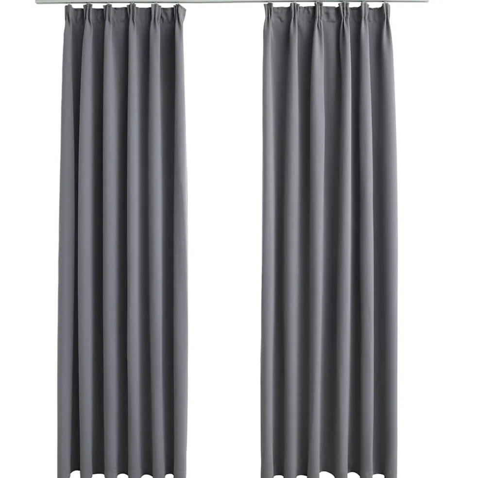 vidaXL Gordijnen verduisterend met haken 2 st 140x175 cm grijs