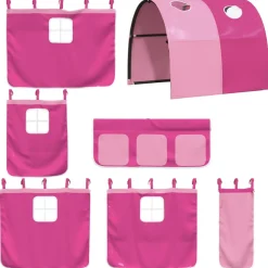 vidaXL Gordijnen voor hoogslaper met tunnel polyester roze
