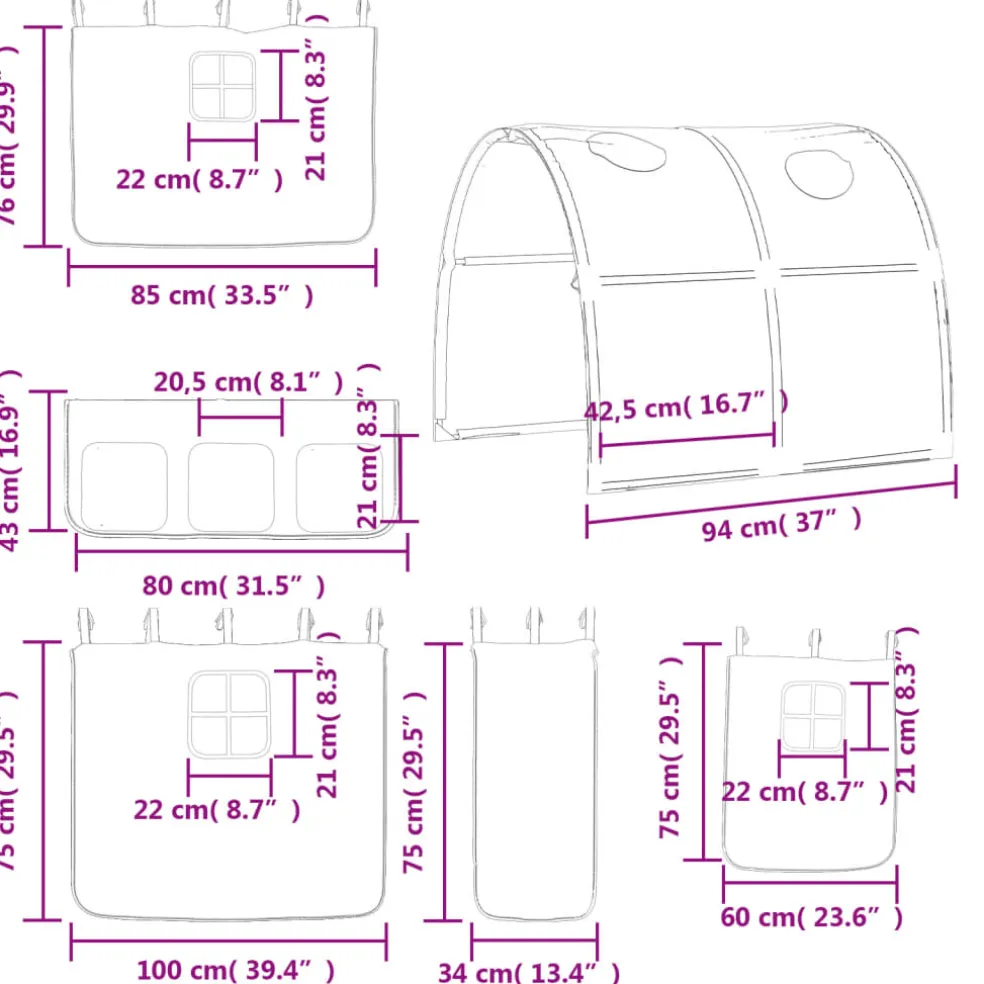 vidaXL Gordijnen voor hoogslaper met tunnel polyester wit en zwart