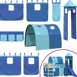 vidaXL Gordijnen voor hoogslaper met tunnel en toren blauw