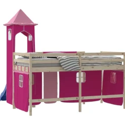 vidaXL Gordijnen voor hoogslaper met tunnel polyester roze