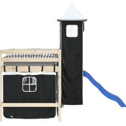 vidaXL Gordijnen voor hoogslaper met toren polyester wit en zwart