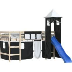vidaXL Gordijnen voor hoogslaper met toren polyester wit en zwart