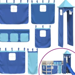 vidaXL Gordijnen voor hoogslaper met toren polyester blauw