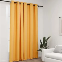 vidaXL Gordijn linnen-look verduisterend met ogen 290x245 cm geel