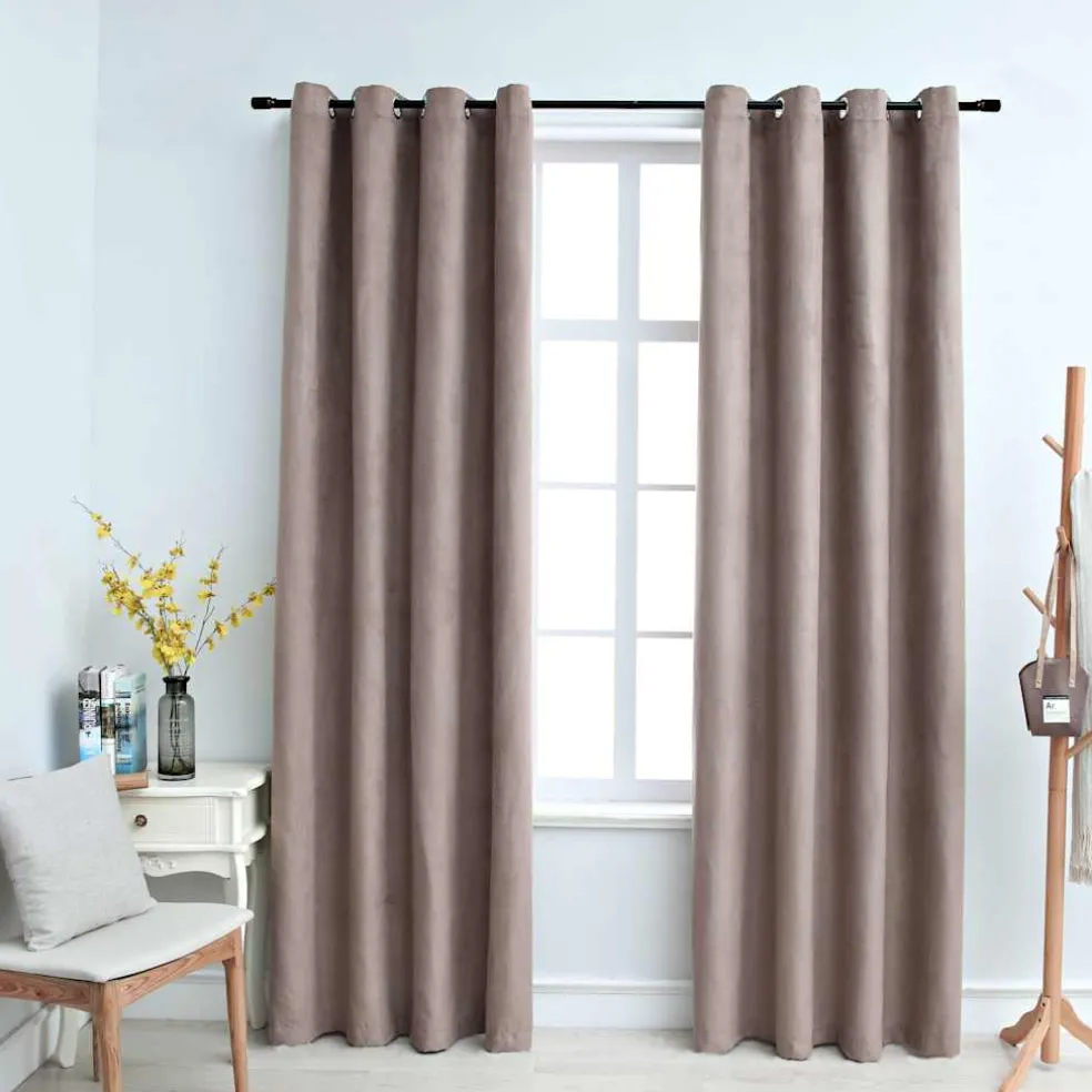 vidaXL Gordijn verduisterend met metalen ringen 2 st 140x175 cm taupe