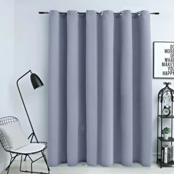 vidaXL Gordijn verduisterend met metalen ringen 290x245 cm grijs