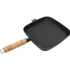 vidaXL Grillpan met houten handvat gietijzer 20x20 cm